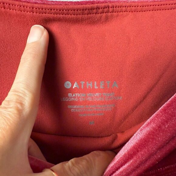 Athleta Elation Velvet Set M Red Velour Y2K Leggings V-Neck Crop Top - Picture 12 of 16